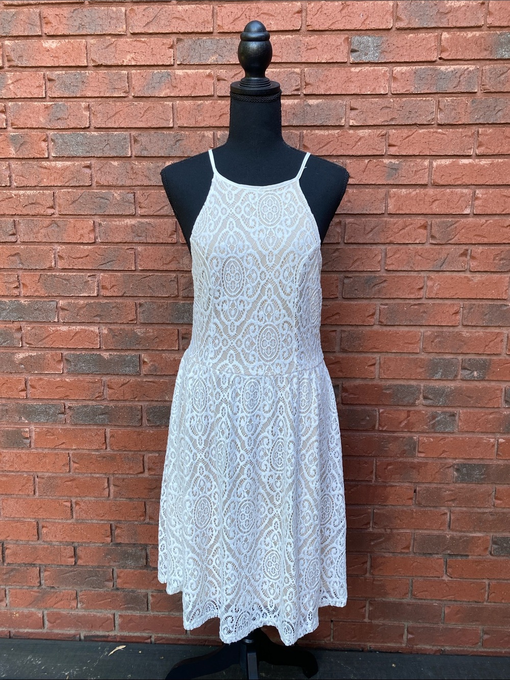 White Lace Halter Dress L